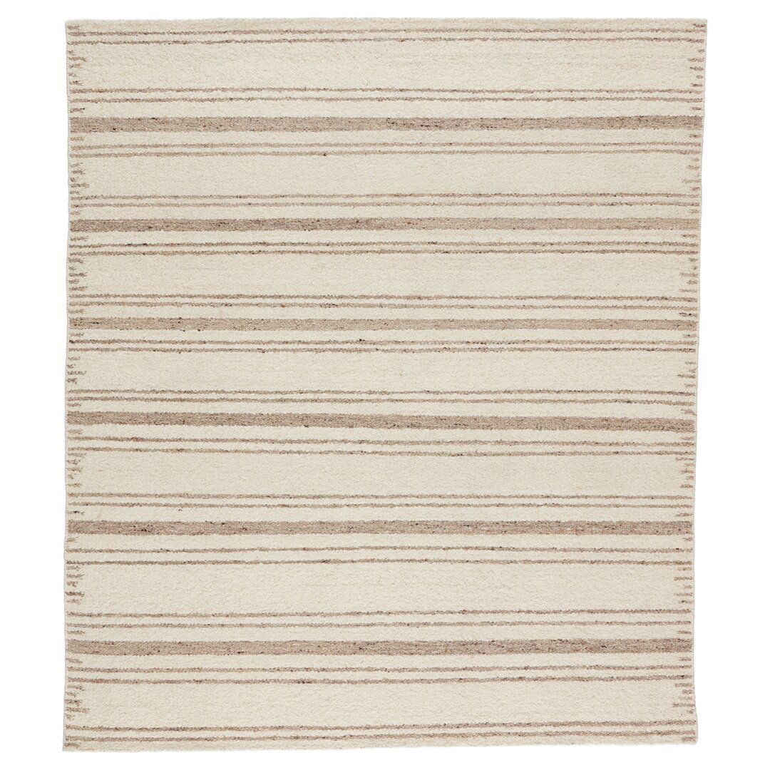 Mendoza Striped Handwoven Wool Cream Area Rug large image 