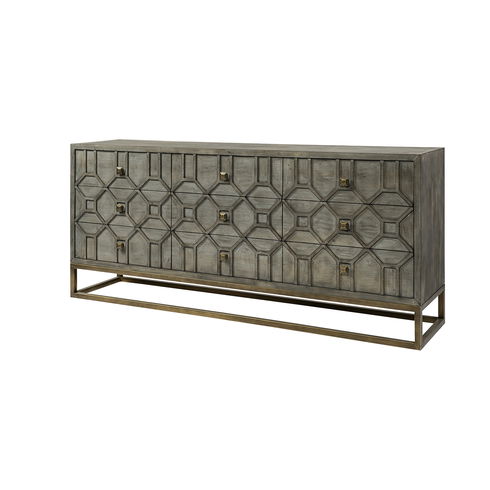 Genevieve II 70x15.8 Gray Fir Veneer with Gold Metal Frame Base 9 Drawer Sideboard
