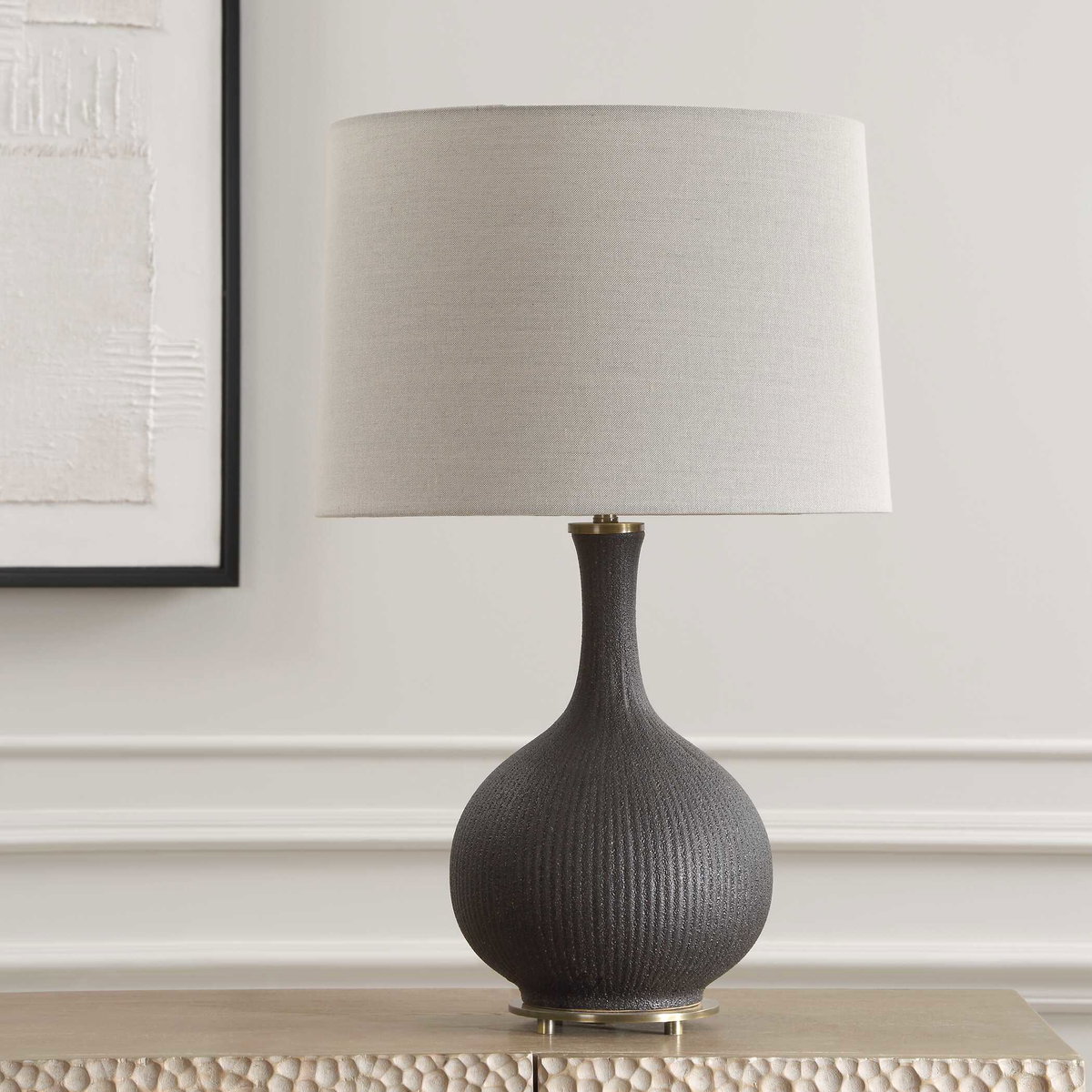 Rimini Black Glaze Table Lamp, by Uttermost, 15" width x 24.25" height x 15" depth View 4