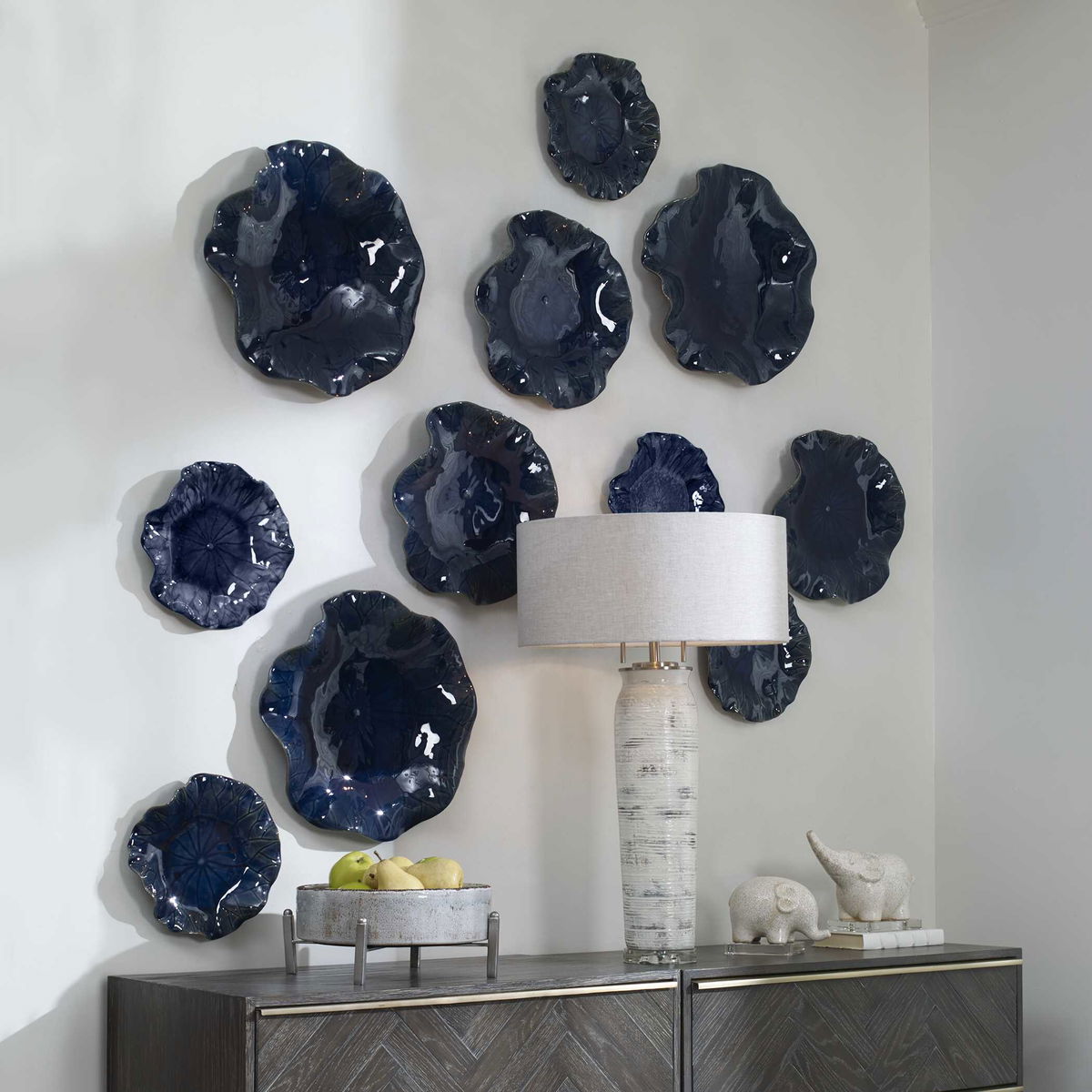 Abella Blue Ceramic Wall Decor Set/3, Art by Uttermost, 17.87" width x 17.87" height x 3.87" depth View 4