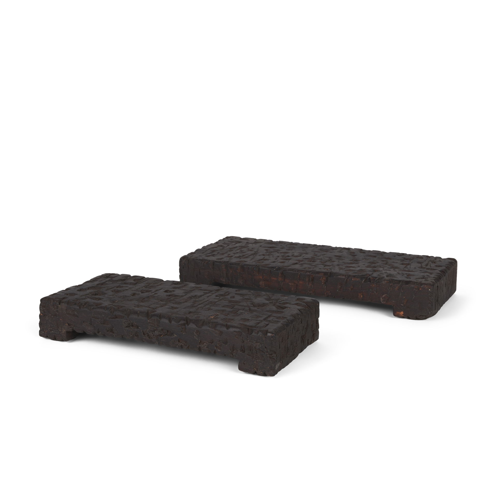 Shira Reclaimed Dark Brown Wooden Riser (Set of 2), Decorative Tray by Mercana, 18" length x 7.75" width x 2.5" height View 1