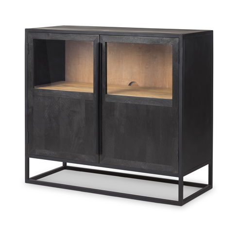 Sloan Black Wood with Black Metal Frame Accent Cabinet