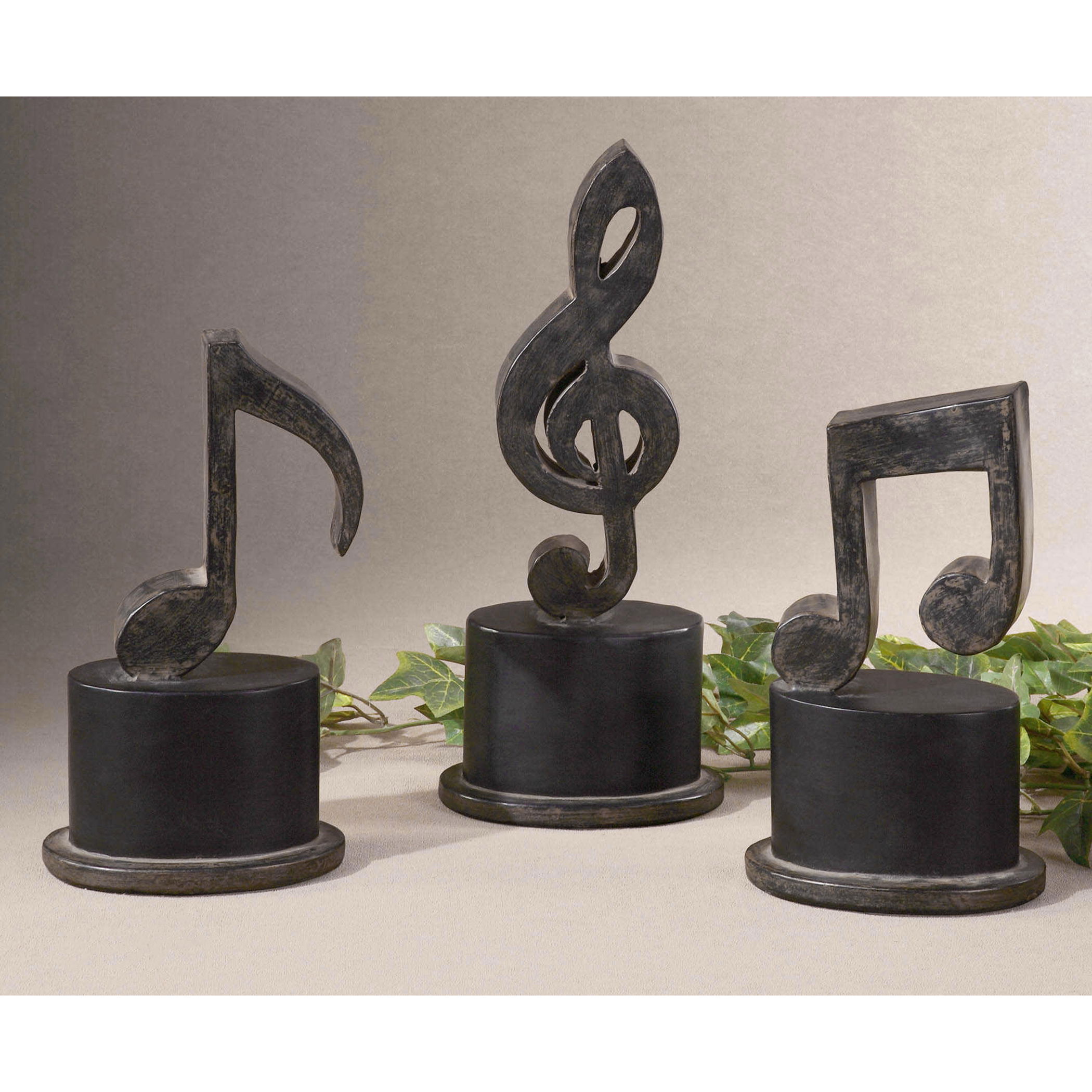 Music Notes Metal Figurines Set/3, Decorative by Uttermost, 4.75" width x 11.75" height x 3.25" depth View 2