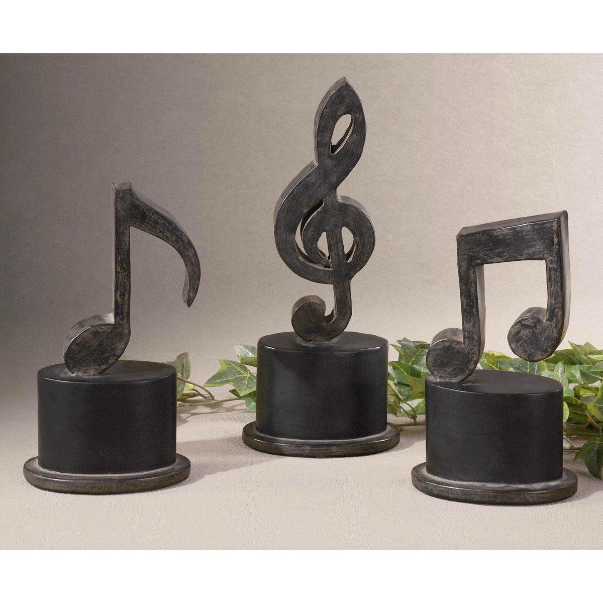 Music Notes Metal Figurines Set/3, Figurines & Statue by Uttermost, 4.75" width x 11.75" height x 3.25" depth View 2