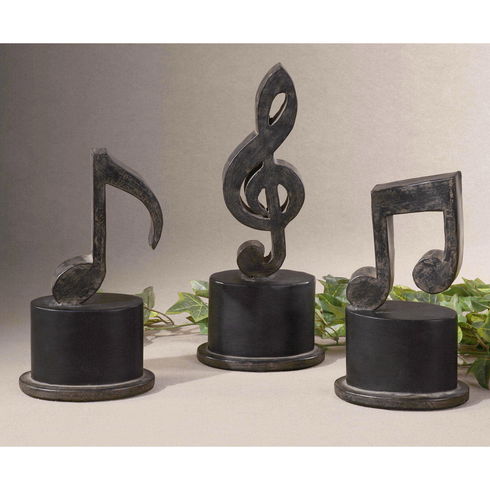 Music Notes Metal Figurines, Set/3