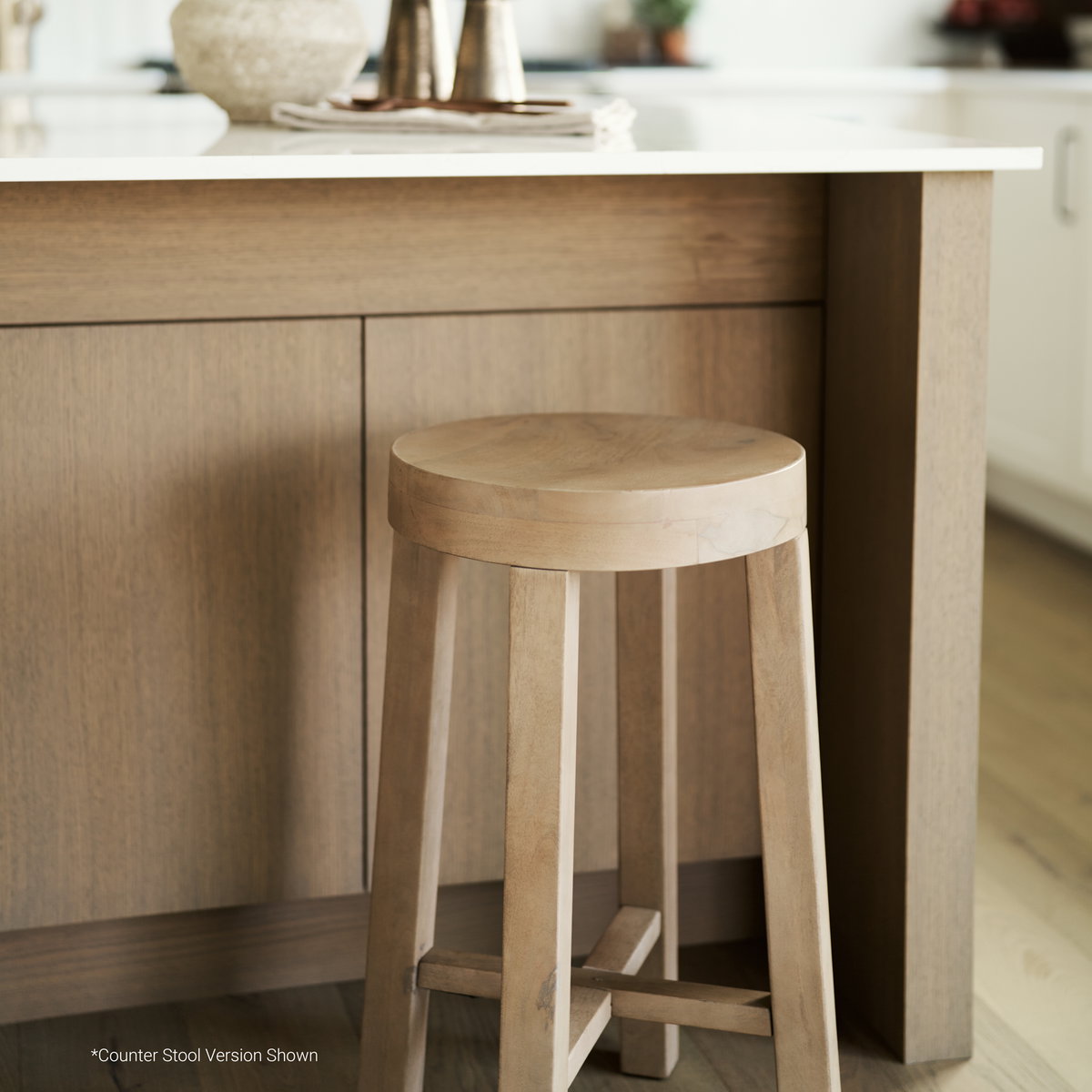 Brahma Backless 30in Seat Bar Stool | White Washed Wood, Counter & Bar Stool by Mercana, 14.5" length x 14.5" width x 30" height View 4