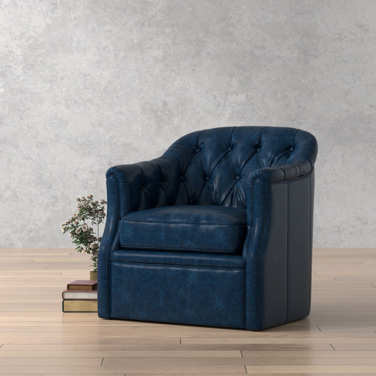 Coolidge Leather Swivel Chair  Blue, by Sarreid, 2'4" length x 2'6" width x 2'7" height View 13