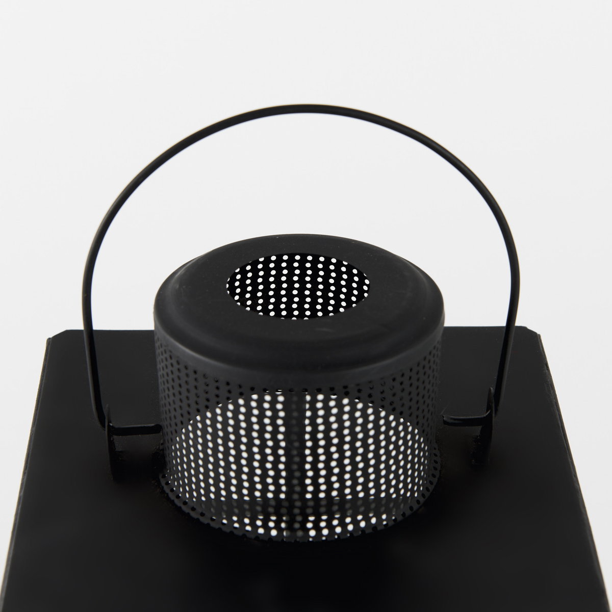 Gamfield   Small Black Metal and Glass Lantern, Lighting by Mercana, 6.1" length x 6.1" width x 10.63" height View 10