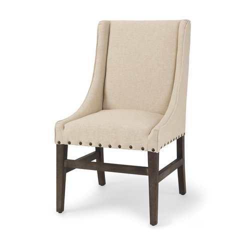 Kensington High-Back Dining Side Chair | Cream Fabric with Wood