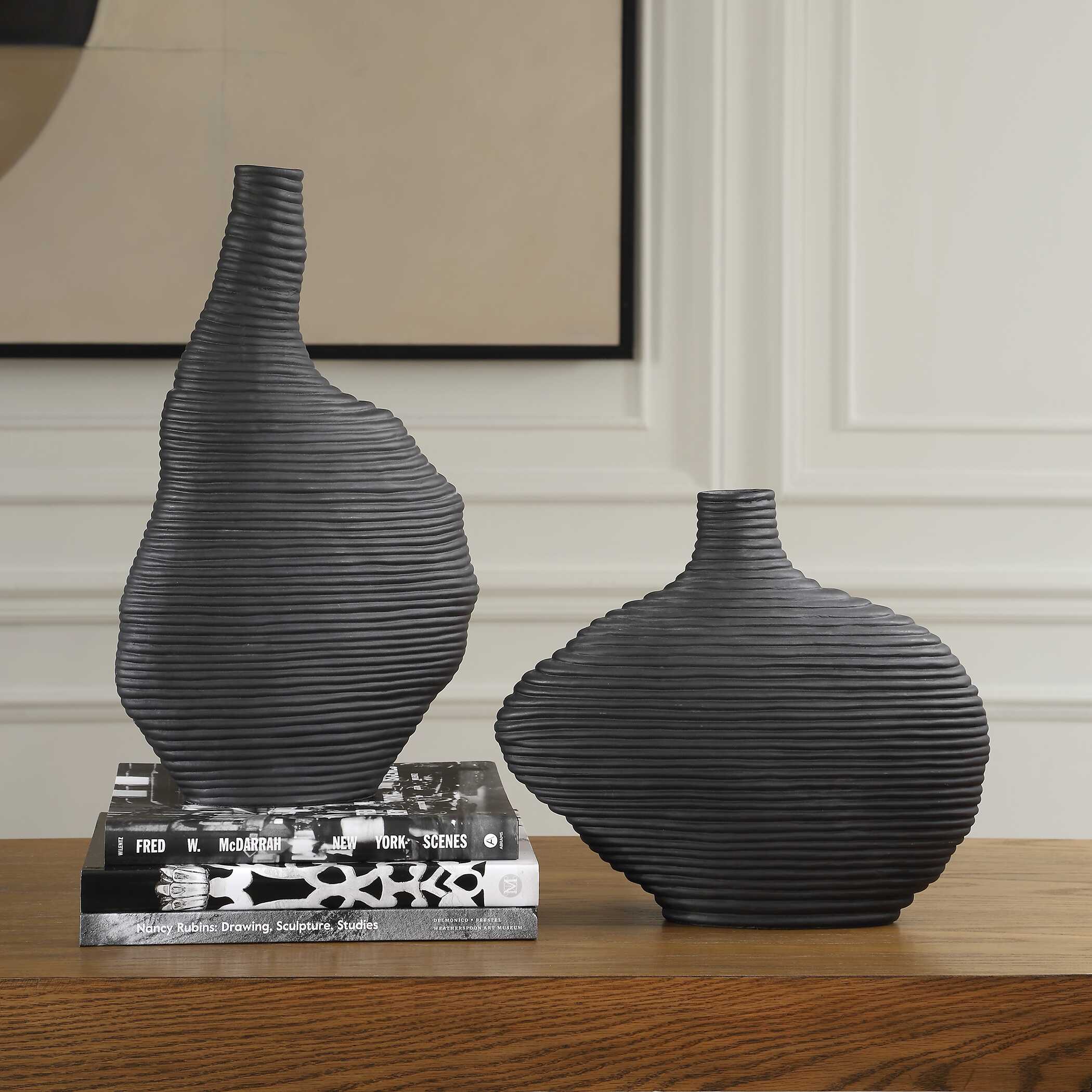 Duostacked Black Vases Set/2, Decorative by Uttermost, 10.5" width x 18" height x 4" depth View 3
