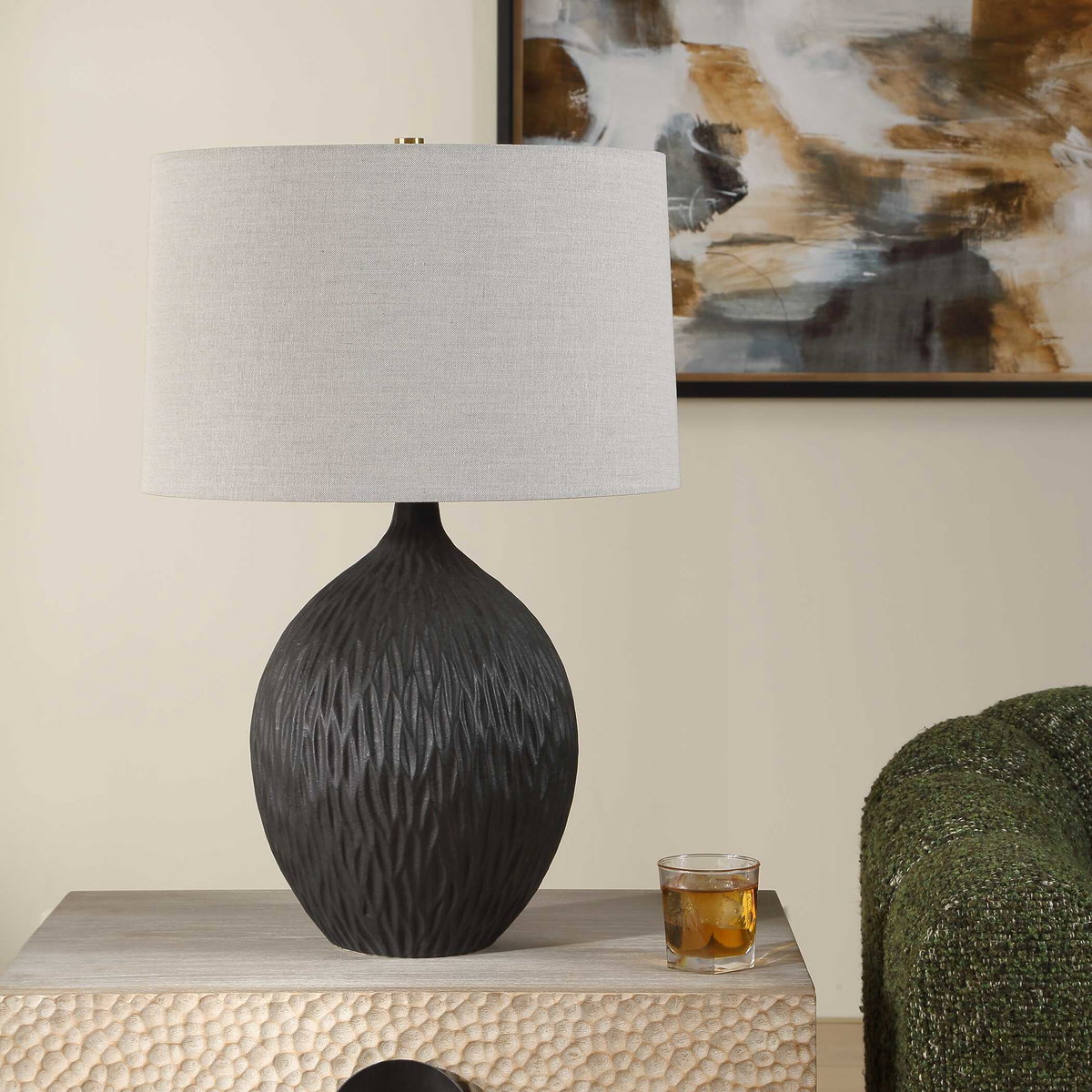 Levee Satin Black Table Lamp, by Uttermost, 18" width x 27" height x 18" depth View 4
