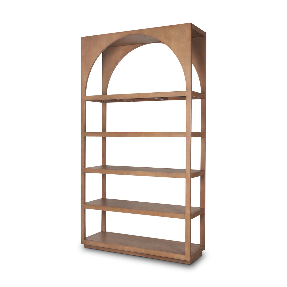 Bela Arched Shelving Unit Medium Brown Wood, Shelving & Bookcase by Mercana, 47" length x 16" width x 85" height View 1
