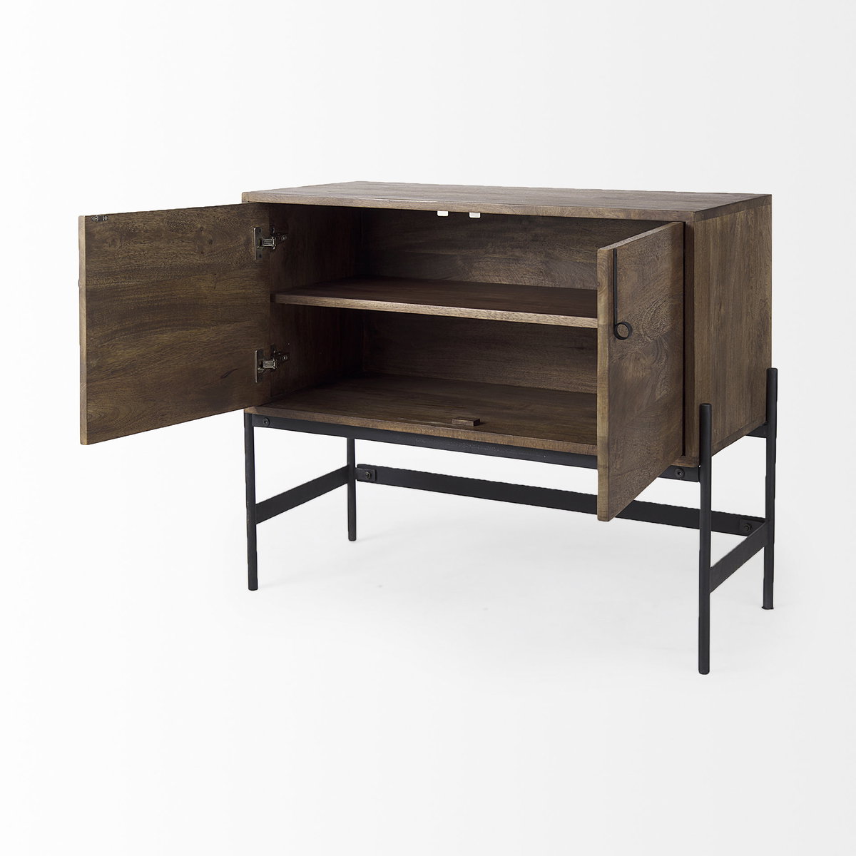 Glenn 38L x 16W x 30H Dark Brown Wood with Black Iron Frame, 2 Door Accent Cabinet, Cabinets & Chest by Mercana, 37.5" length x 16" width x 30" height View 7