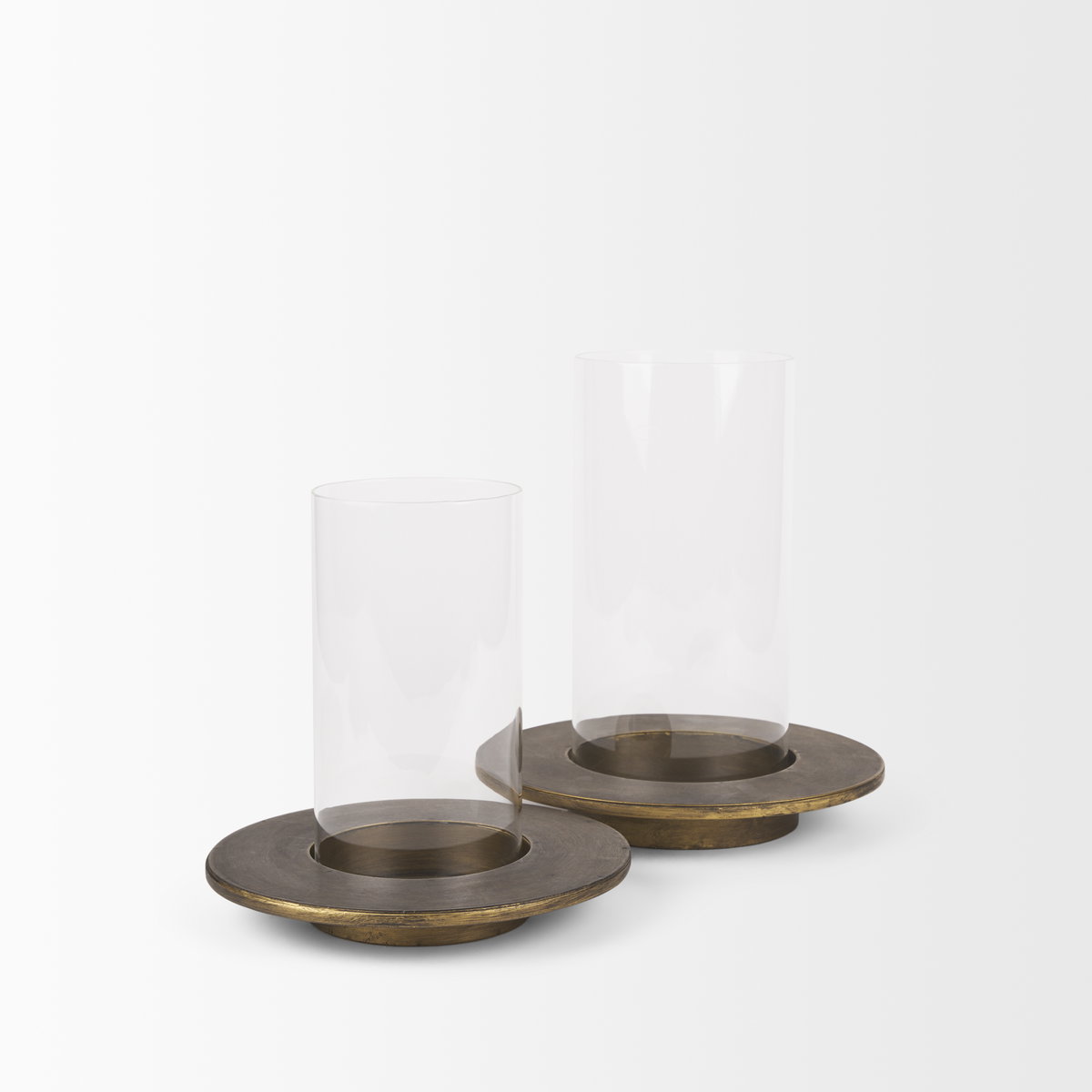 Vivian Gold Metal and Glass Hurricane Candle Holder (Set of 2), Candles & Candle Holder by Mercana, 9.06" length x 9.06" width x 13.98" height View 4