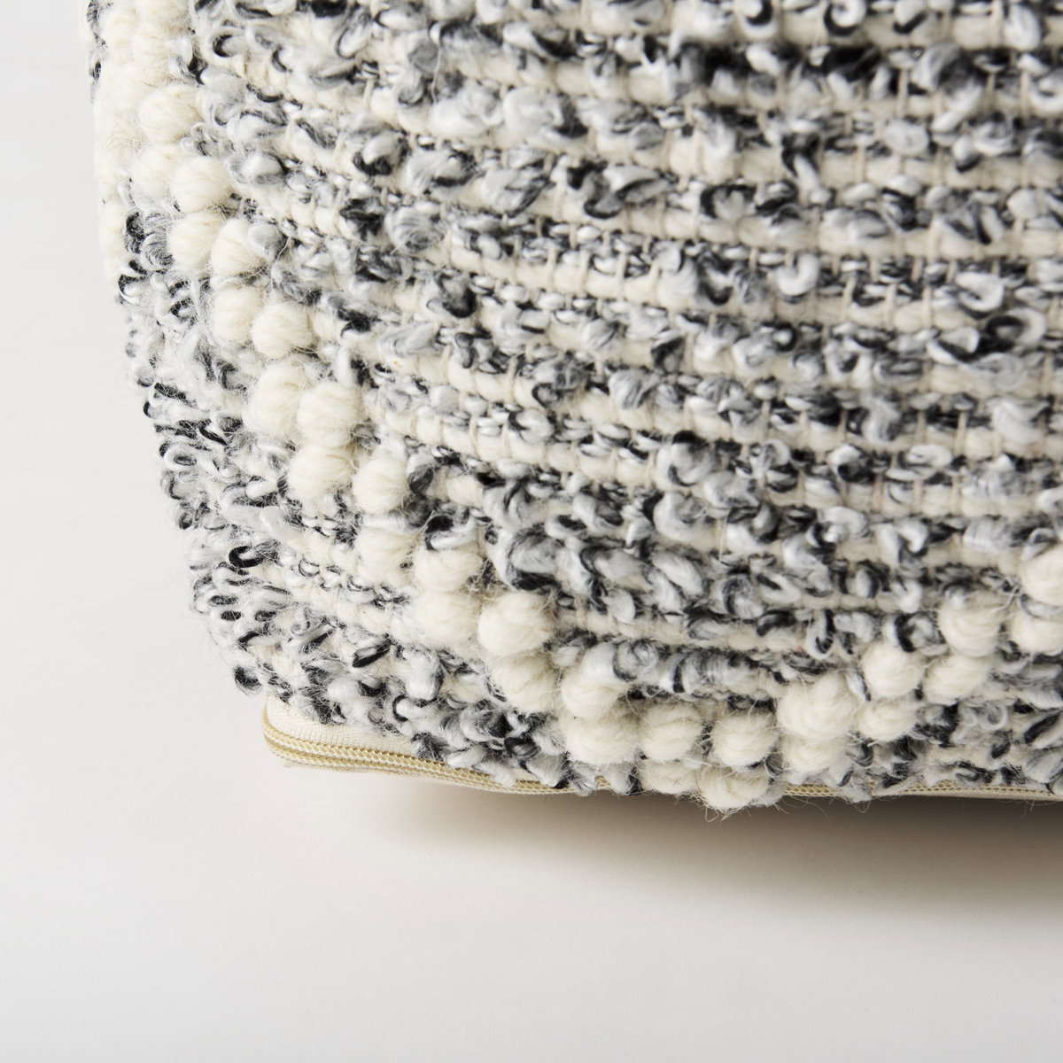 Ekiya   Black/White Yarn and Wool Patterened Pouf, Ottoman by Mercana, 16" length x 16" width x 16" height View 10