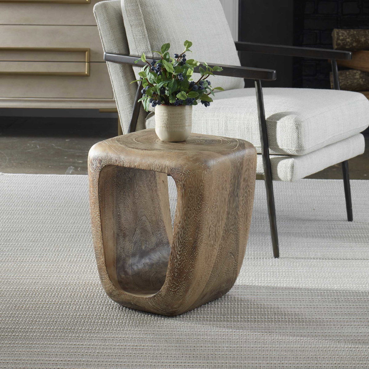 Loophole Bleached Wash Accent Stool, Ottoman by Uttermost, 16" width x 18" height x 14" depth View 7