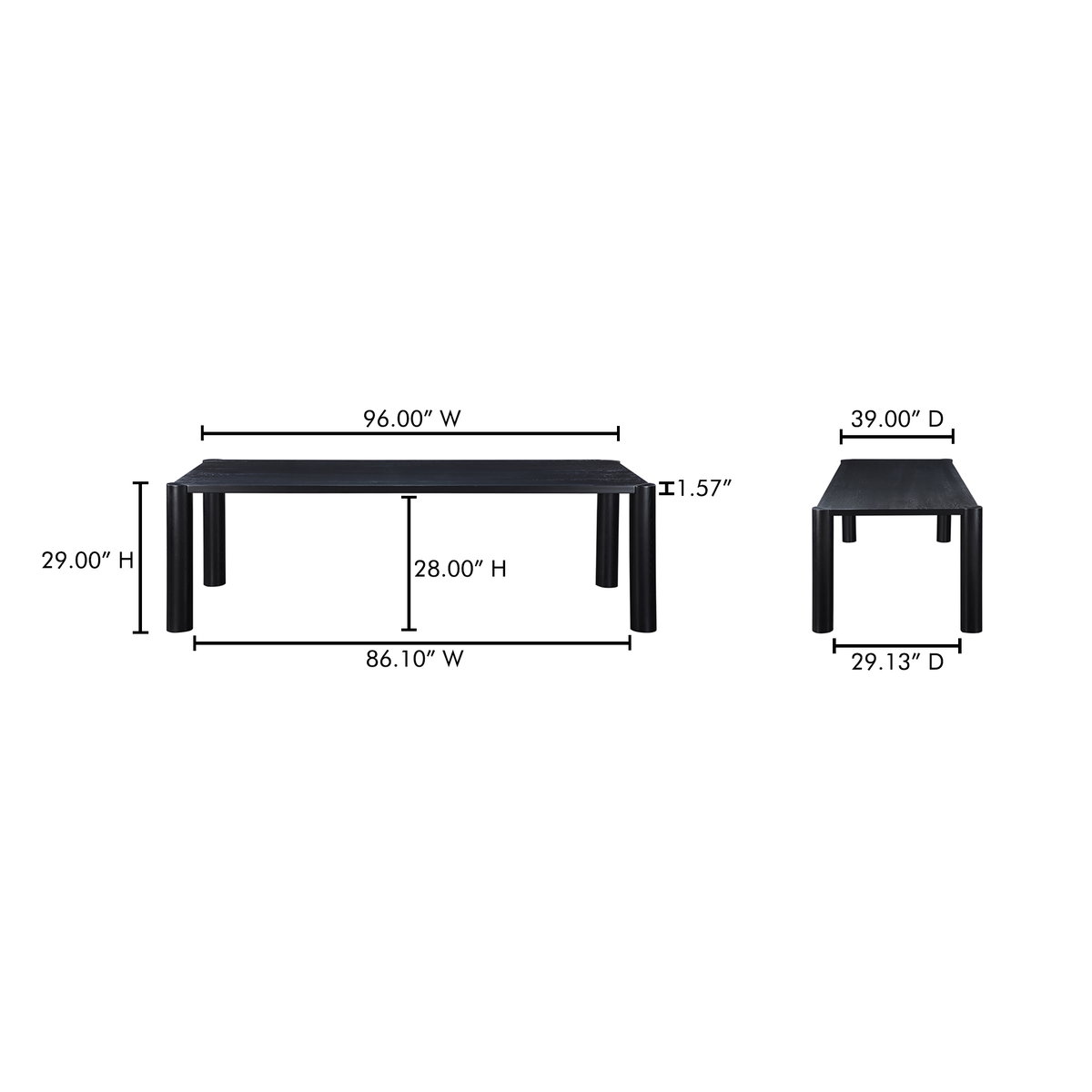 Post Large Dining Table Black, by Moe's Home, 96" width x 29" height x 39" depth View 8