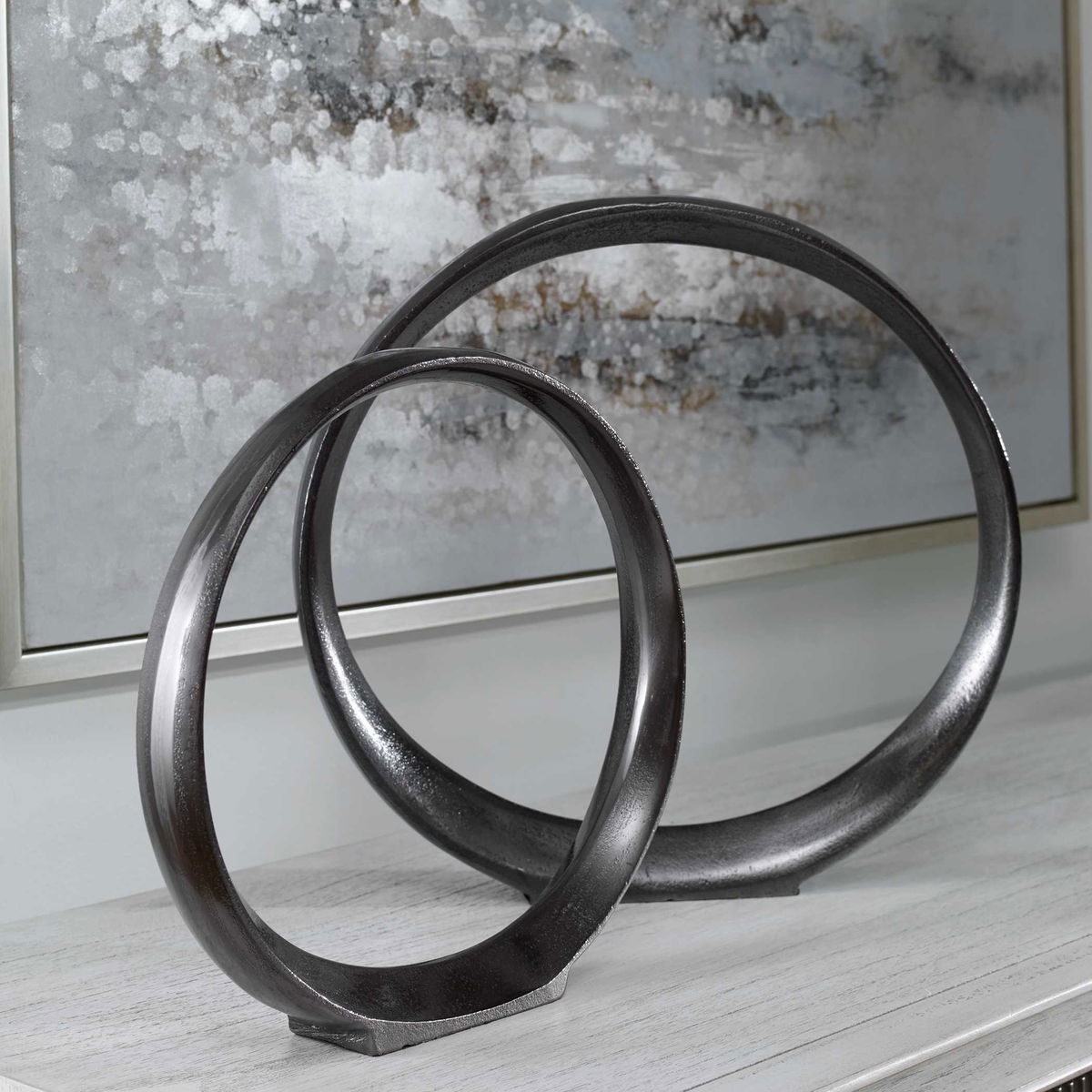 Orbits Black Ring Sculptures Set/2, Figurines & Statue by Uttermost, 14.25" width x 14" height x 2" depth View 3