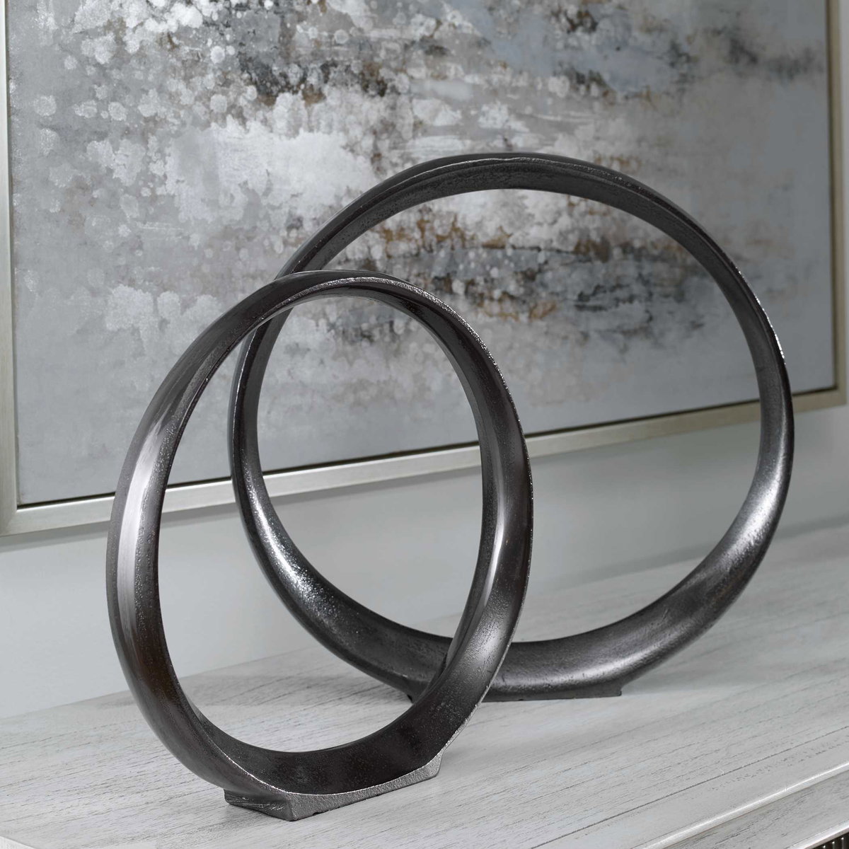 Orbits Black Ring Sculptures Set/2, Figurines & Statue by Uttermost, 14.25" width x 14" height x 2" depth View 3