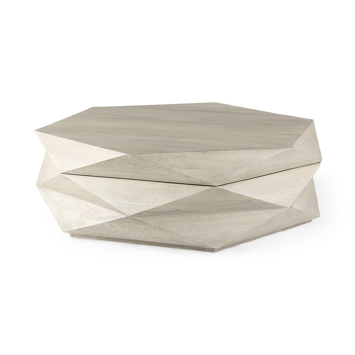 Arreto 48' Natural Solid Wood Hexagonal Storage Coffee Table, by Mercana, 48" length x 48" width x 15" height View 1
