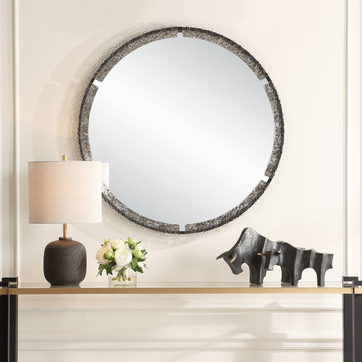 Crystalline Round Mirror, by Uttermost, 37.75" width x 37.75" height x 1.62" depth View 2