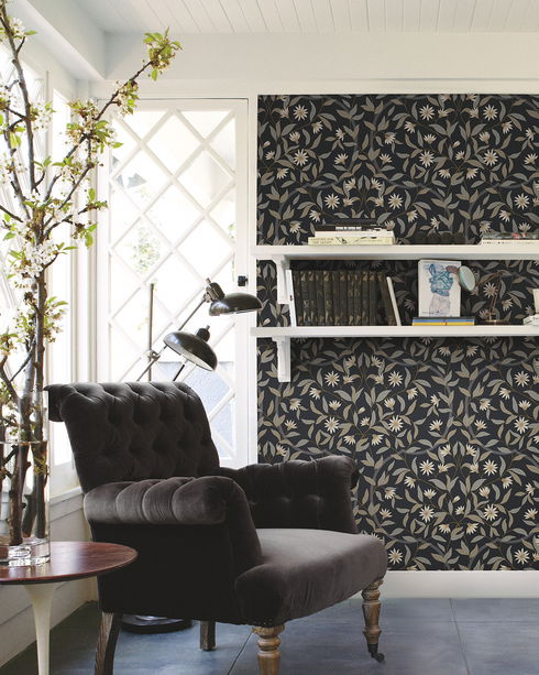 Jasmine Black Metallic Wallpaper