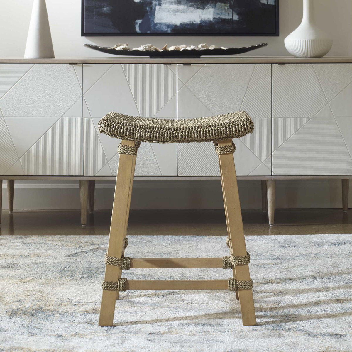 Everglade Sea Grass Counter Stool, Counter & Bar Stool by Uttermost, 20" width x 26.5" height x 15.5" depth View 4