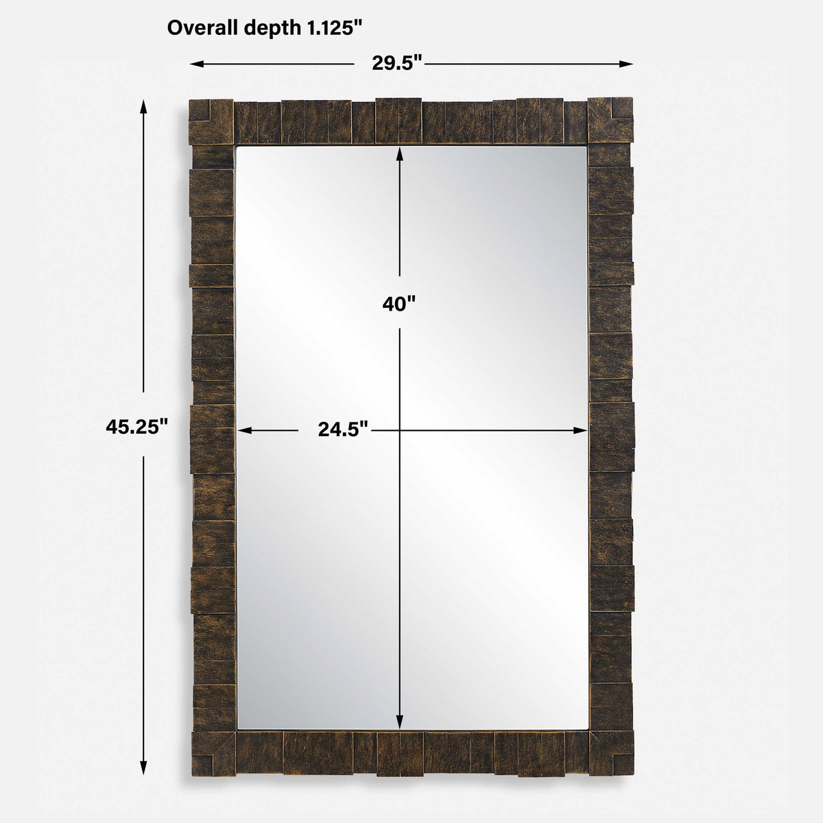 Bustelo Dark Bronze Mirror, by Uttermost, 29.5" width x 45.25" height x 1.12" depth View 3