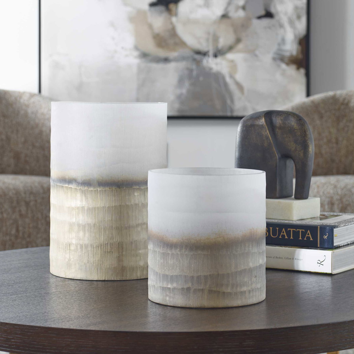 Ombra Modern Vases Set/2, by Uttermost, 9.1" width x 12.8" height x 9.1" depth View 3