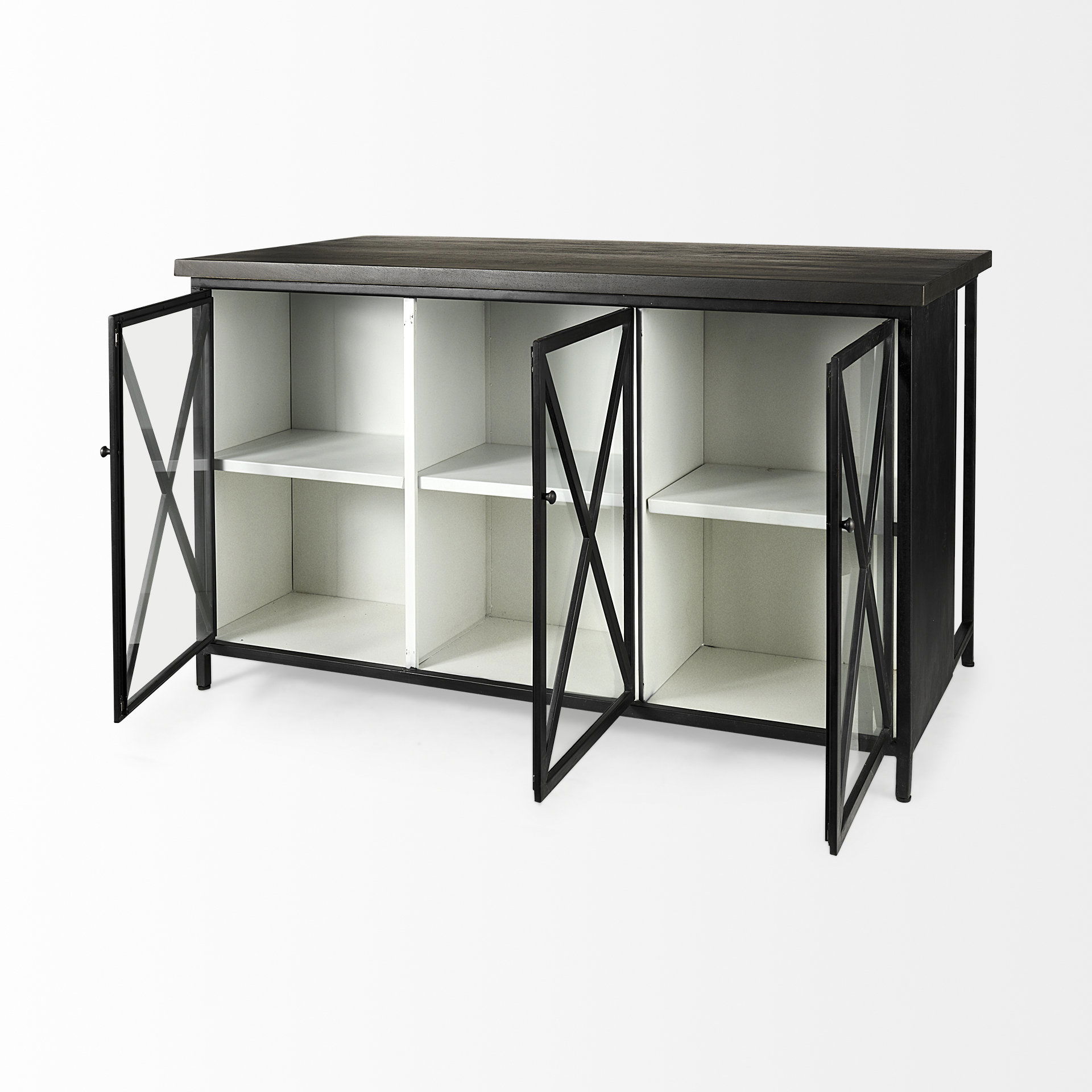 Dimitra  Dark Iron with Glass Doors Kitchen Island, by Mercana, 62" length x 32" width x 36" height View 9