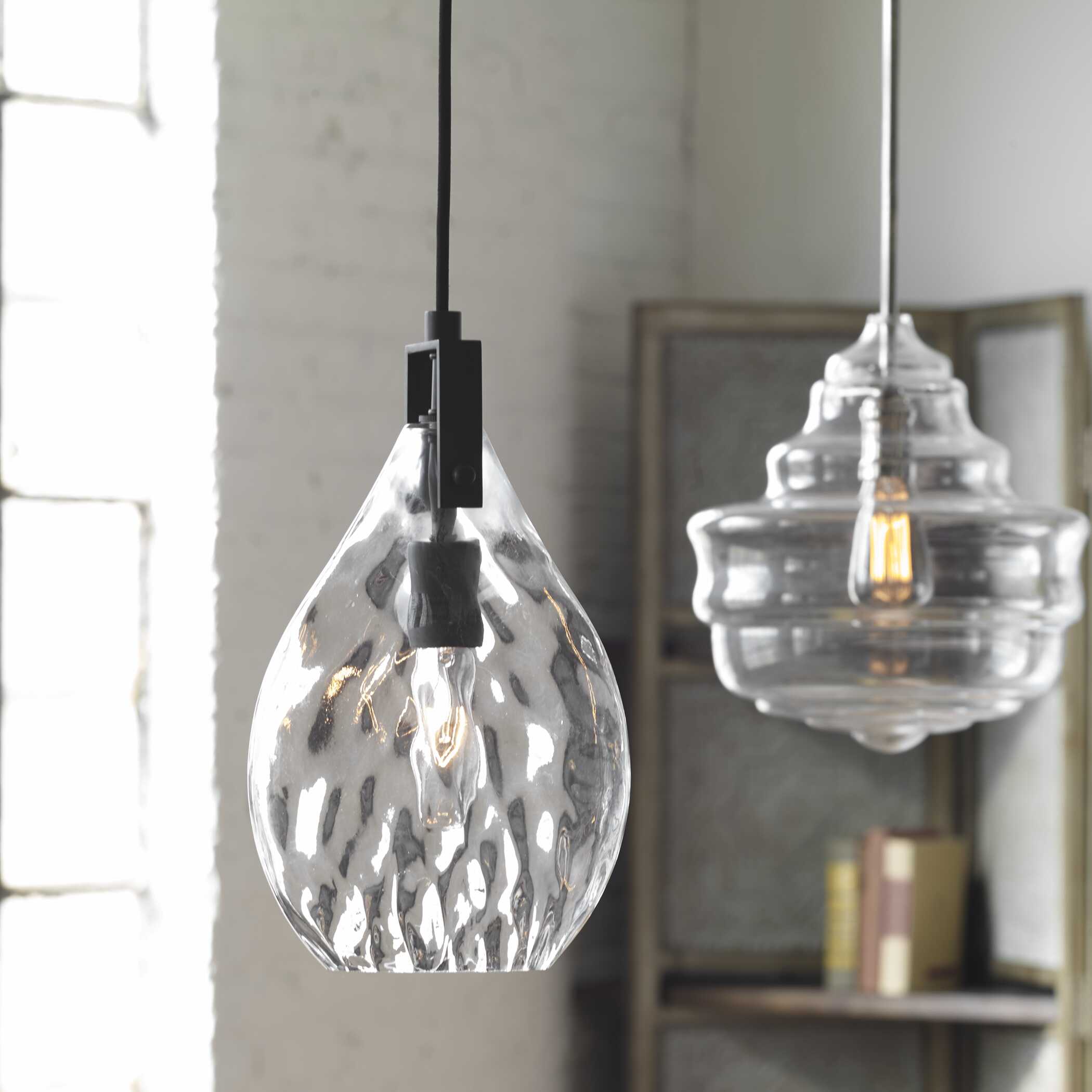 Campester 1 Light Watered Glass Mini Pendant, Ceiling Light by Uttermost, 8.5" width x 14.25" height x 4.12" depth View 3