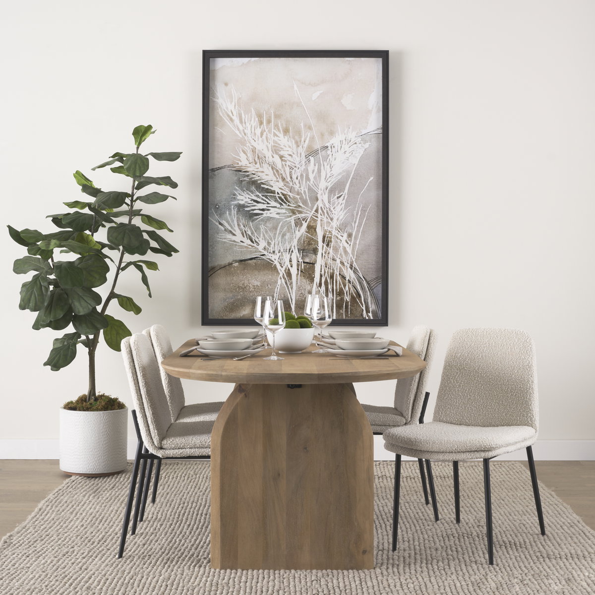 Eve Curved Back Dining Side Chair | Cream Boucle with Black Metal, Dining Chair by Mercana, 24.5" length x 19.5" width x 33.5" height View 4
