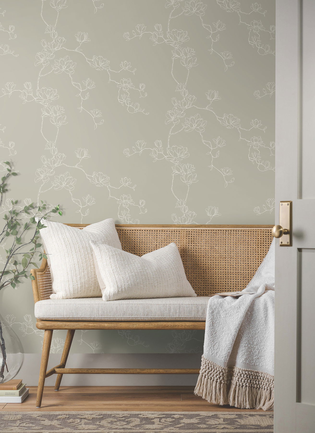 Magnolia Taupe Branches Wallpaper large image 