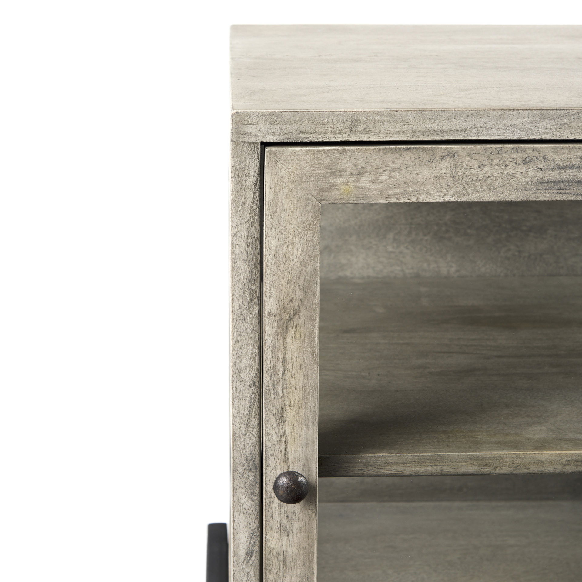 Arelius 20L x 18W x 26H Gray Wood with Black Metal Frame End/Side Table large image 