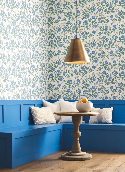 Peonies Periwinkle & Sage Wallpaper