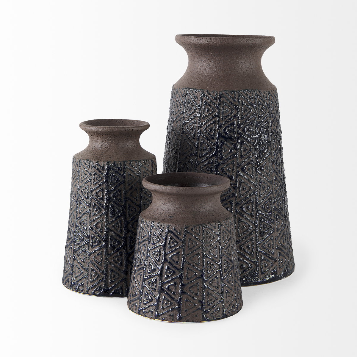 Sefina III Large Brown/Black Patterned Ceramic Vase, by Mercana, 6.89" length x 6.89" width x 11.22" height View 5