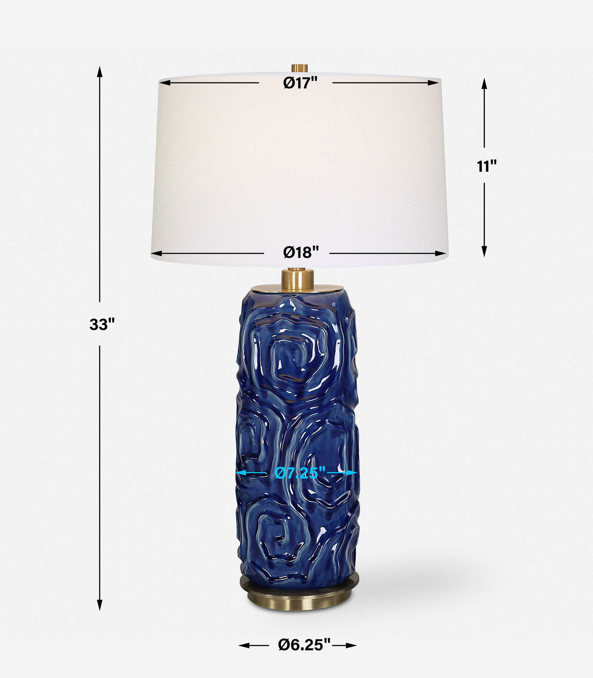 Zade Blue Table Lamp, by Uttermost, 1'6" width x 2'9" height x 1'6" depth View 3