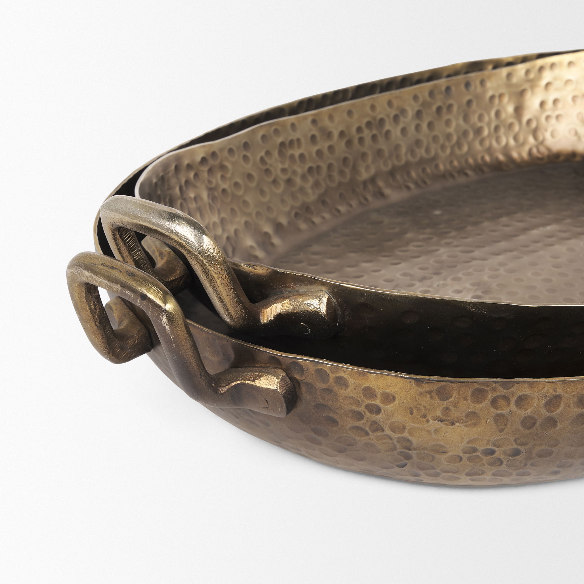 Pama Hammered Gold Metal Decorative Trays (Set of 2), by Mercana, 25" length x 15.5" width x 5.5" height View 9