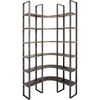 Turner I 37L x 10.5W x 90H Curved Brown Wood and Black Iron Six Shelving Unit, Shelving & Bookcase by Mercana, 36.5" length x 36.5" width x 90" height thumbnail 1