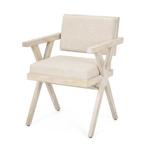 Topanga Open Back Dining Arm Chair | Cream Fabric with Blonde Wooden