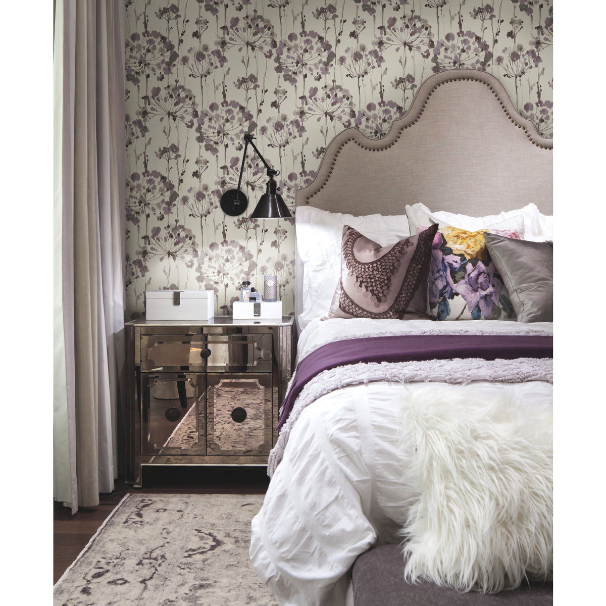 Flourish Purple Wallpaper, by York Wall, 27' length x 2'3" width x 0.02" depth View 3