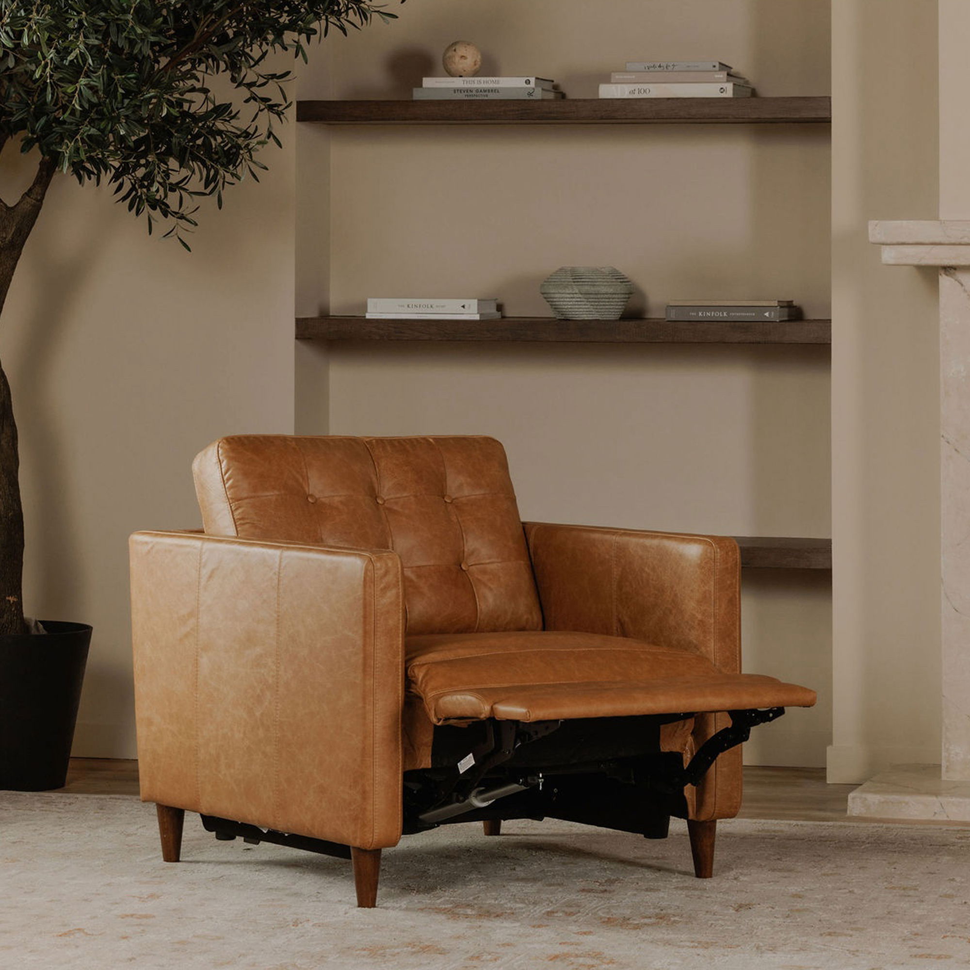 Bridgers Power Recliner Chair Tan Leather large image 