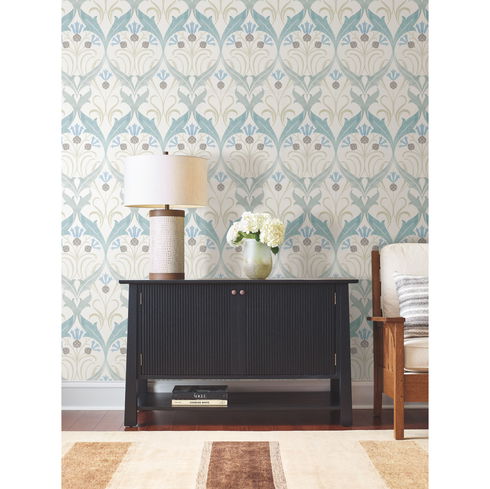 Pine Cone Ribbon Teal Wallpaper