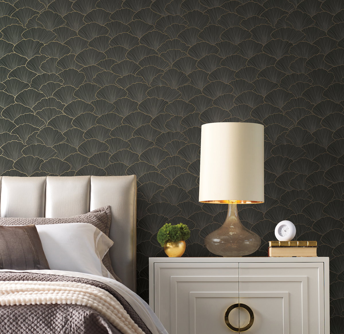 Luminous Gingko Grey Wallpaper, by York Wall, 27' length x 2'3" width x 0.02" depth View 3