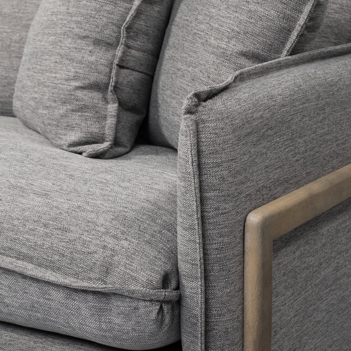 Roy II Castlerock Gray Upholstered and Brown Wood Frame Arm Chair, Accent Chair by Mercana, 43.31" length x 41.73" width x 33.07" height View 7
