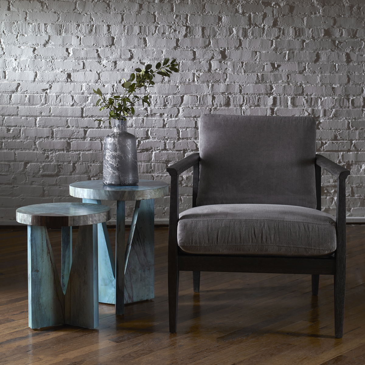 Nadette Blue Nesting Tables Set/2, Side & End Table by Uttermost, 18" width x 21.3" height x 18" depth View 2