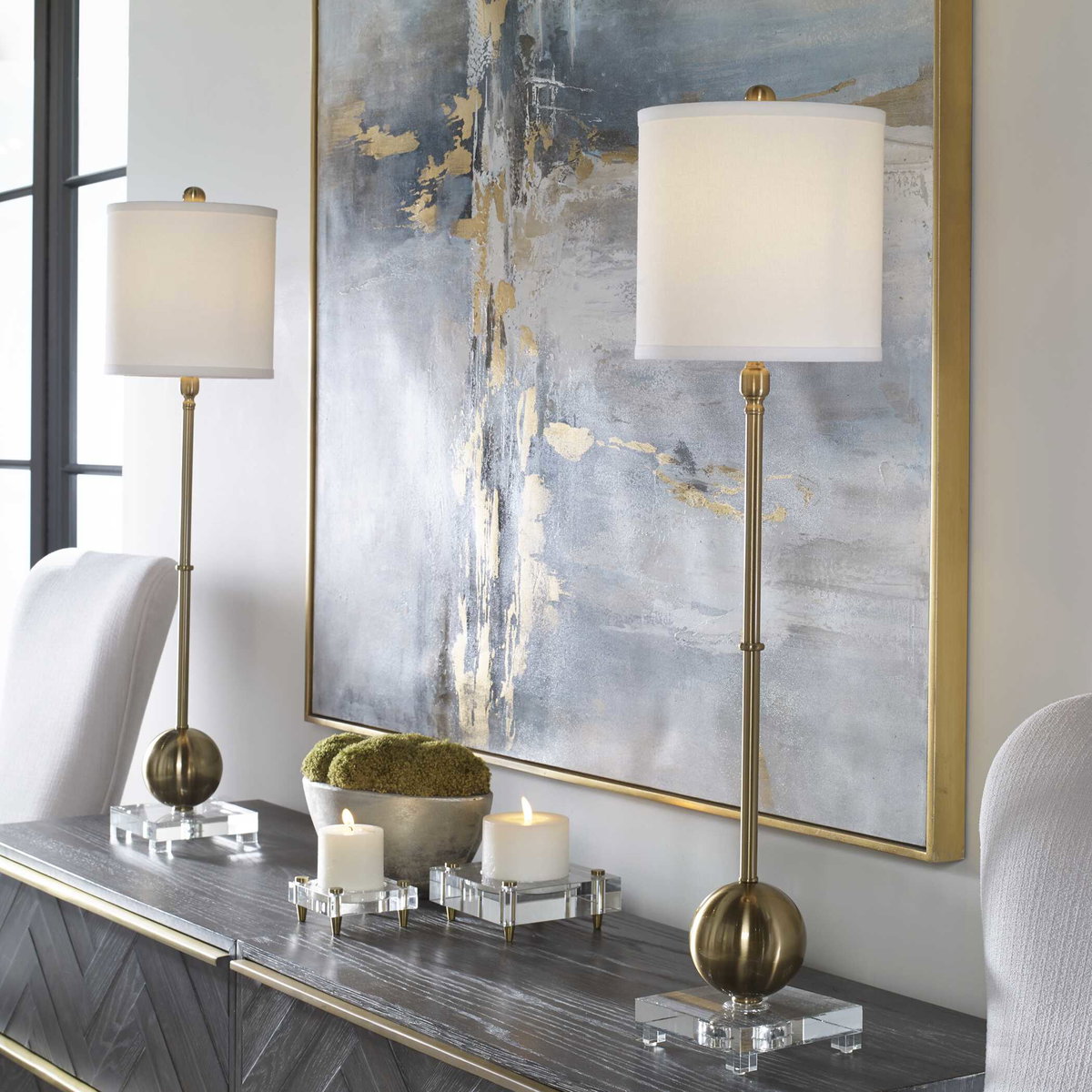 Laton Brass Buffet Lamp, by Uttermost, 9" width x 2'11" height x 9" depth View 2