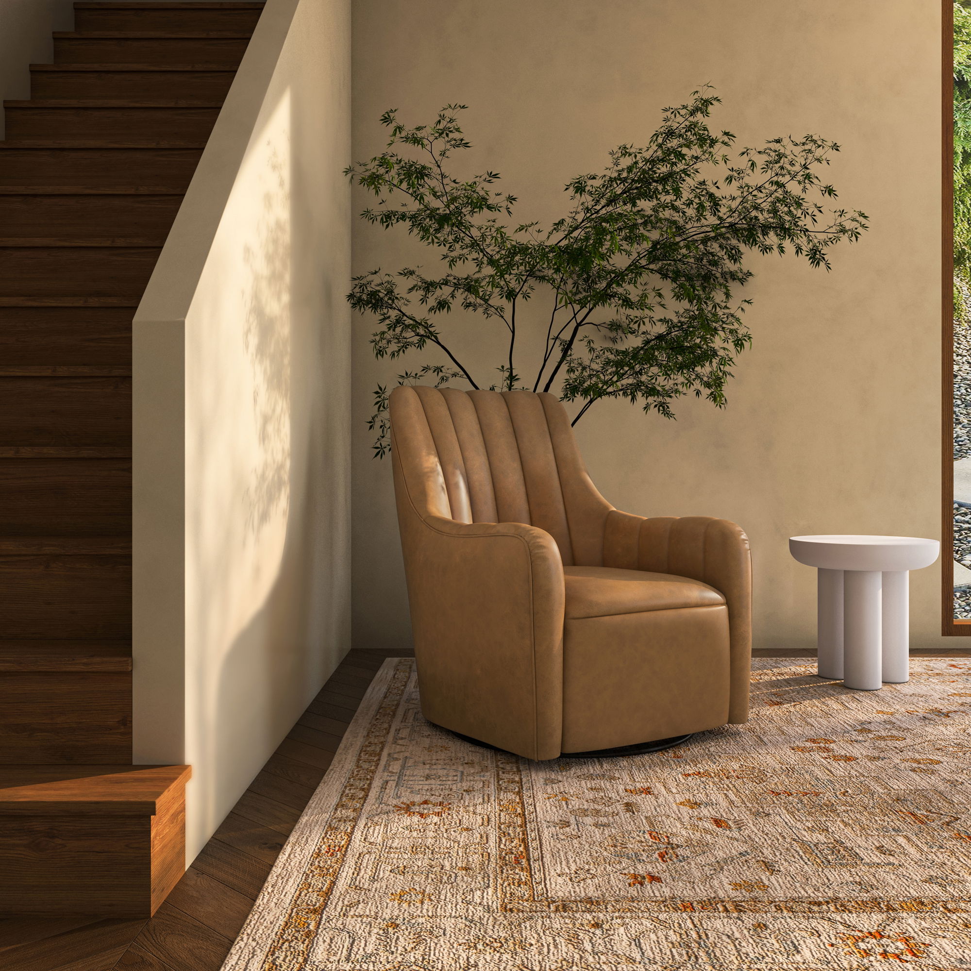 Bowie Swivel Chair Tan Leather large image 