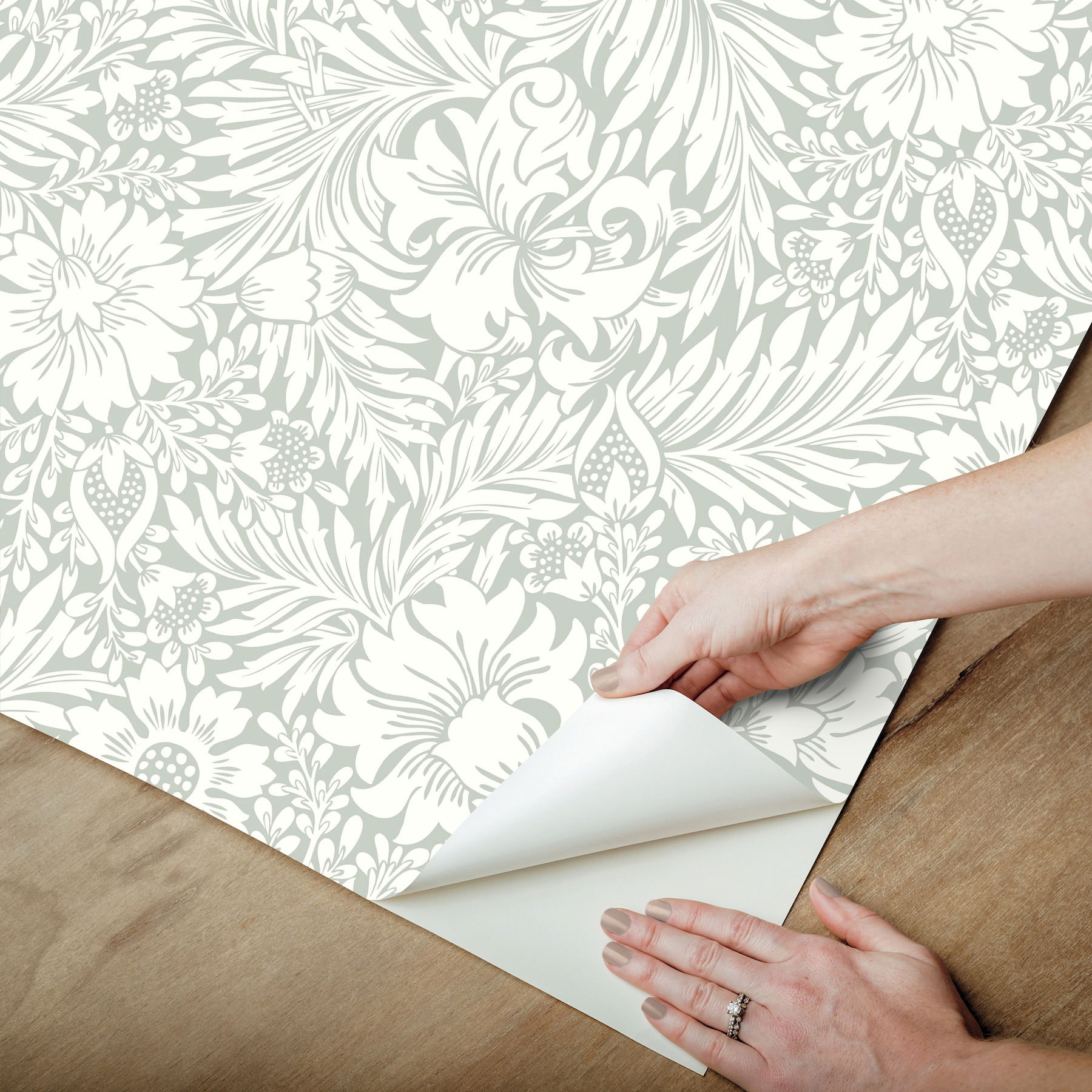 Modern Acanthus Vintage Duck Egg Peel & Stick Wallpaper large image 