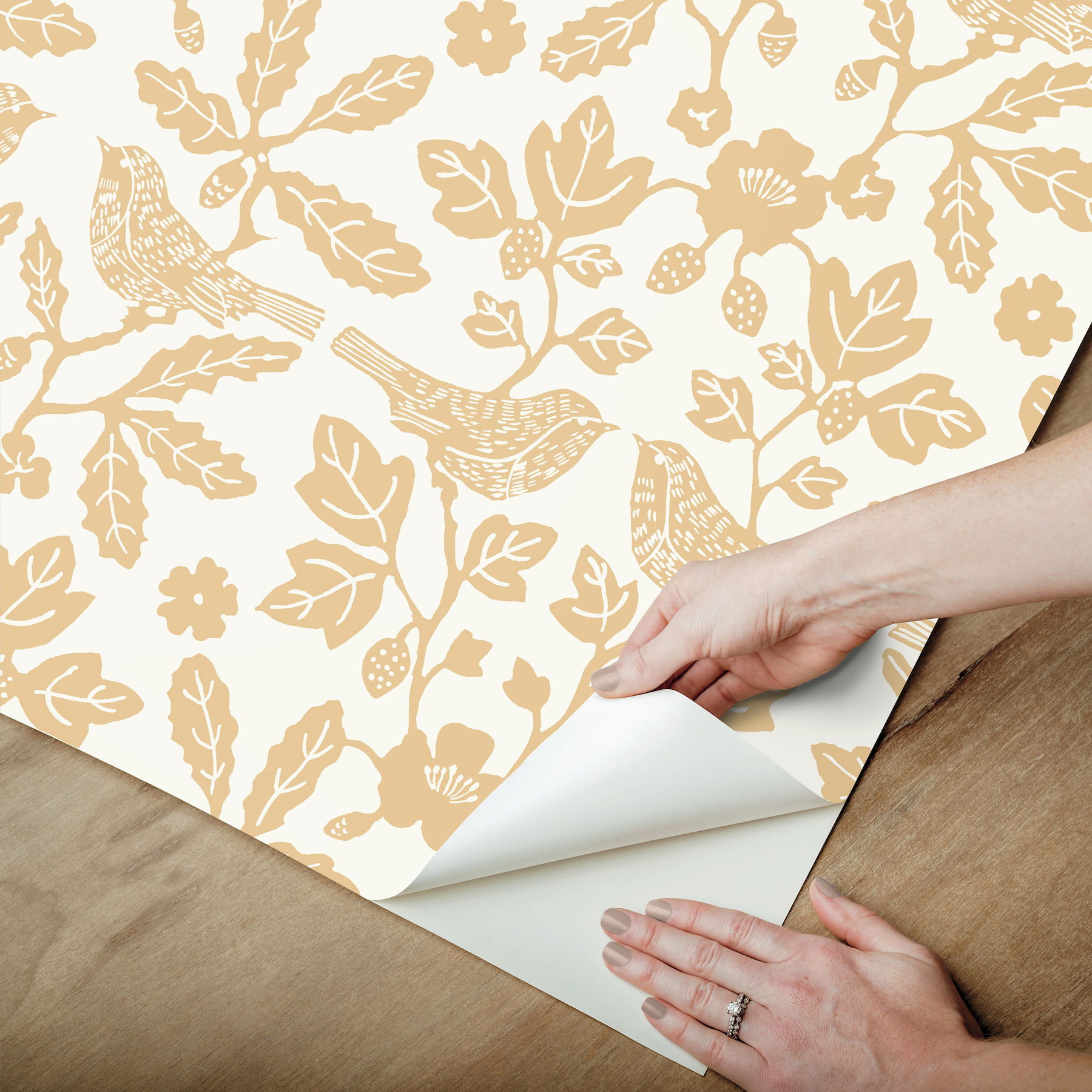 Sparrow & Oak Ochre Yellow Peel & Stick Wallpaper large image 